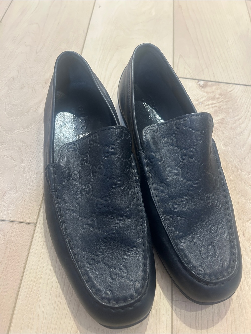Gucci Black GG Monogram Leather Slip-On Loafers